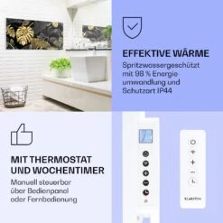 Wonderwall Air Art Smart Infrarotheizung Schwarzes Blatt 120x60cm 700W -Klarstein 10037922 de 0004 logo