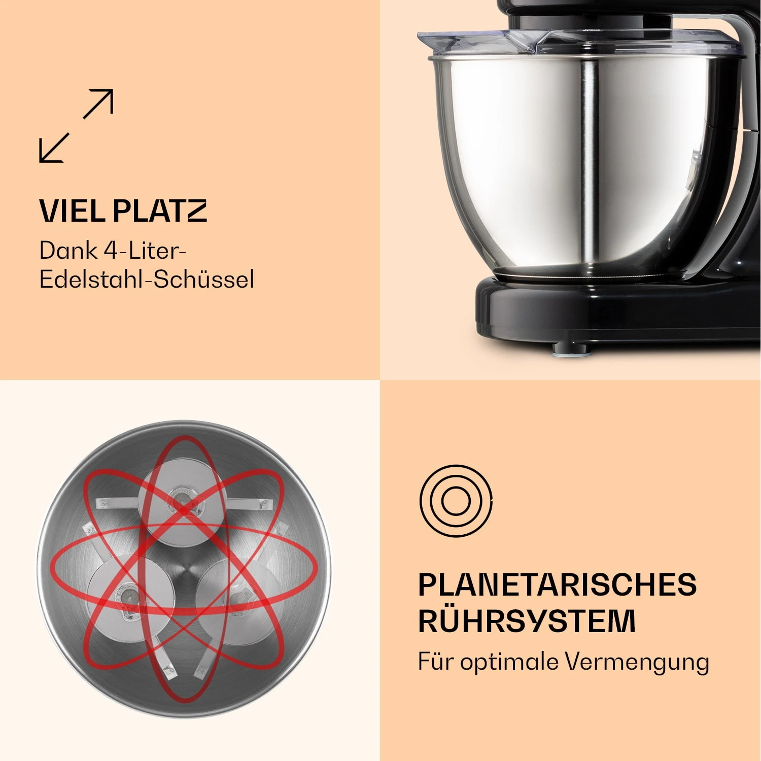Bella Mini Rührmaschine 1200 W 6 Stufen 4 Liter Edelstahl Pulsfunktion 6 Bella Mini Rührmaschine 1200 W 6 Stufen 4 Liter Edelstahl Pulsfunktion – Bild 4