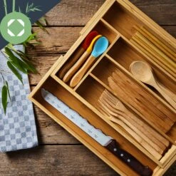 Besteckkasten 5-7 Fächer Max. 40 X 5 X 35,5 Cm Bambus -Klarstein 10038140 yy 0005 logo