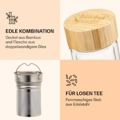 Teeflasche Mit Deckel Und Sieb 500 Ml Doppelwandiges Glas Bambus Hülle -Klarstein 10038238 de 0003 logo