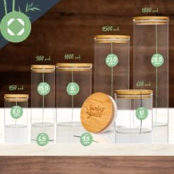 Rundes Glas Mit Bambusdeckel 4er-Set Inhalt: 600 Ml, 1000 Ml, 1500 Ml, 1800 Ml -Klarstein 10038254 yy 0008 logo