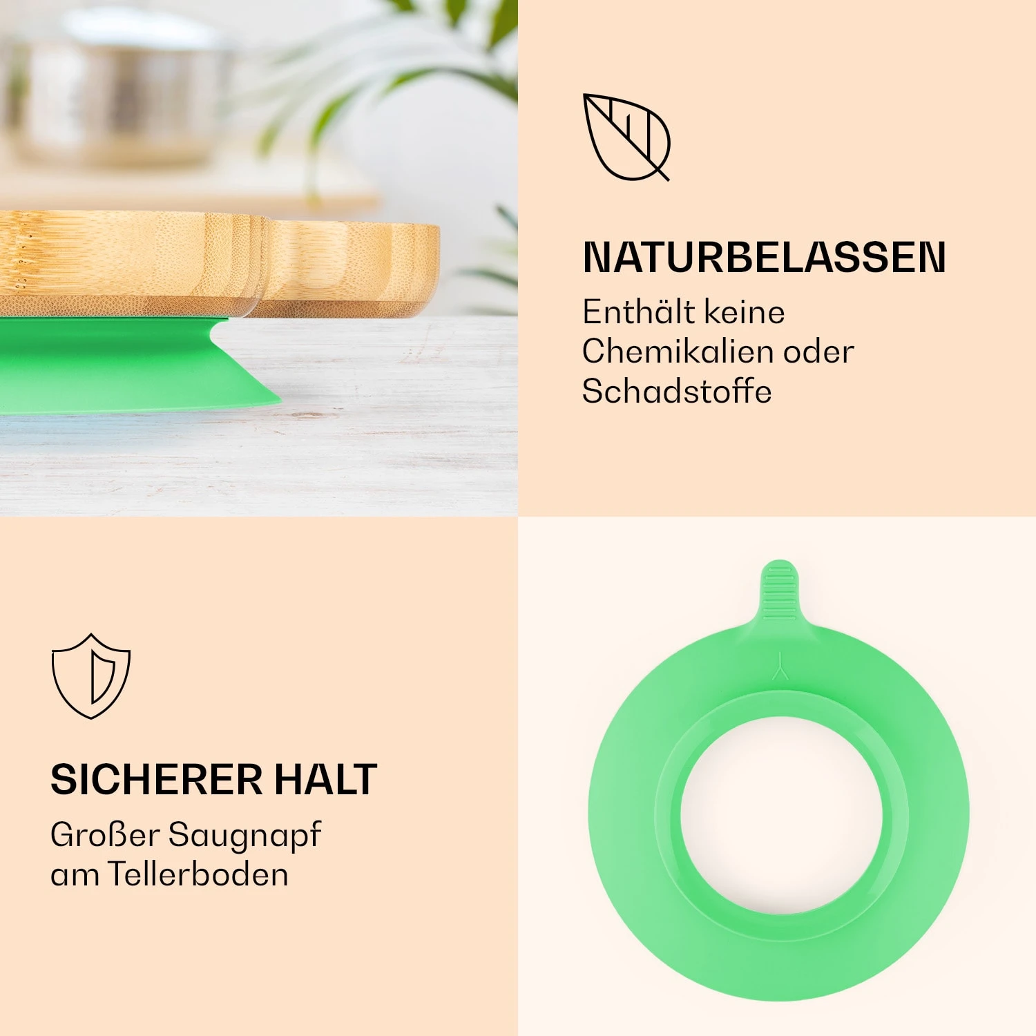 Kindergeschirr Bambusteller & Löffel 250 Ml Inkl. Saugnapf 18 X 18 Cm 5 Kindergeschirr Bambusteller & Löffel 250 Ml Inkl. Saugnapf 18 X 18 Cm – Bild 3