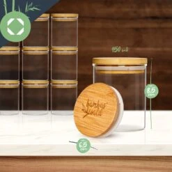 Runde Gläser Bambusdeckel 10 Stück Je 150 Ml Luftdicht -Klarstein 10038299 yy 0008 logo