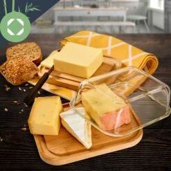 Glas-Käseglocke Bambusboden Luftdicht Geschmacksneutral Spülmaschinenfest -Klarstein 10038309 yy 0003 logo