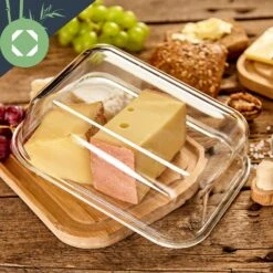 Glas-Käseglocke Bambusboden Luftdicht Geschmacksneutral Spülmaschinenfest -Klarstein 10038309 yy 0004 logo