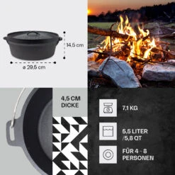 Galloway Dutch Oven 6.0 BBQ-Topf Gusseisen Voreingebrannt Größe M / 6 Qt 12 Galloway Dutch Oven 6.0 BBQ-Topf Gusseisen Voreingebrannt Größe M / 6 Qt -Klarstein 10038581 de 0004 usp