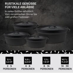 Galloway Dutch Oven 6.0 BBQ-Topf Gusseisen Voreingebrannt Größe M / 6 Qt 14 Galloway Dutch Oven 6.0 BBQ-Topf Gusseisen Voreingebrannt Größe M / 6 Qt -Klarstein 10038581 de 0006 usp