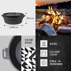 Galloway Dutch Oven 9.0 BBQ-Topf Gusseisen Größe L / 9 Qt -Klarstein 10038582 de 0004 usp