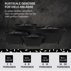 Galloway Dutch Oven 12.0 BBQ-Topf Gusseisen Standfüße Größe XL / 12 Qt -Klarstein 10038587 de 0006 usp