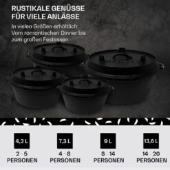 Guernsey Premium Dutch Oven 4.5 BBQ-Topf Gusseisen Größe S / 4.5 Qt -Klarstein 10038637 de 0006 usp