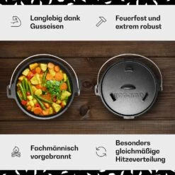 Guernsey Premium Dutch Oven 9.0 BBQ-Topf Gusseisen Voreingebrannt Größe L / 9 Qt -Klarstein 10038639 de 0003 usp