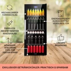 Beersafe 7XL Kühlschrank 242 Liter 5 Böden Panoramaglastür Edelstahl -Klarstein 10039513 DE 0005 usp