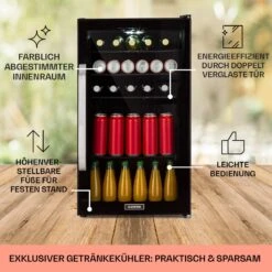 Beersafe 3XL Onyx Kühlschrank 98 Liter 4 Böden Panoramaglastür -Klarstein 10039655 DE 0005 usp