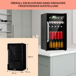 Beersafe 3XL Onyx Kühlschrank 98 Liter 4 Böden Panoramaglastür -Klarstein 10039655 DE 0006 usp