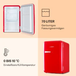 Audrey Retro-Kühlschrank 70 Liter 3 Regale 2 Türfächer Innenbeleuchtung -Klarstein 10039692 de 0004 logo