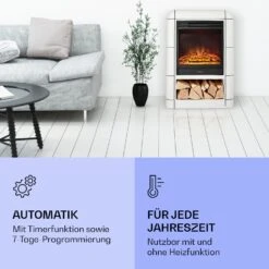 Dukono Elektrokamin 1800 W LED-Flammen Heizlüfter Timer Holzfach -Klarstein 10039851 de 0006 logo