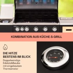 Jersey Outdoor Kitchen Gasgrill 20,7 KW 5+1 Brenner Mobil Regenschutz -Klarstein 10039855 de 0003 usp