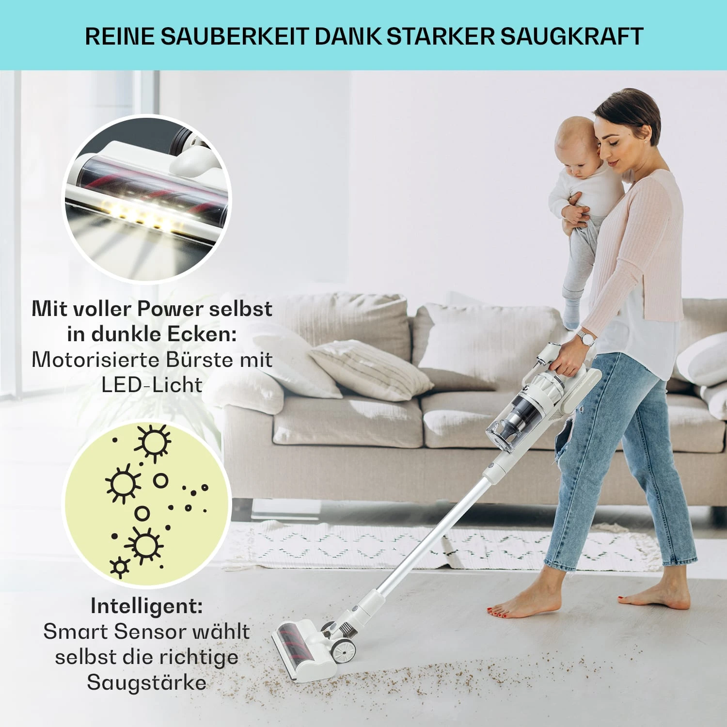 LARMA Staubsauger Kabellos Beutellos Akku 45 Min Laufzeit Max. LED 6 LARMA Staubsauger Kabellos Beutellos Akku 45 Min Laufzeit Max. LED – Bild 4