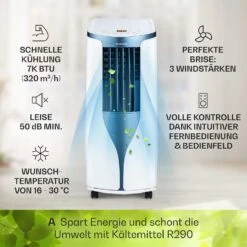 New Breeze 7 Mobile Klimaanlage 7000BTU 2,1kW Bis 34m² EEC A Mobil Fernbedienung -Klarstein 10040153 de 0003 usp