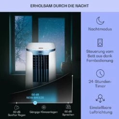 New Breeze 7 Mobile Klimaanlage 7000BTU 2,1kW Bis 34m² EEC A Mobil Fernbedienung -Klarstein 10040153 de 0004 usp