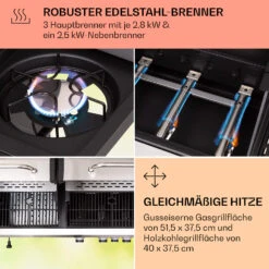 Kingsville 3.1 Kombigrill Gas + Kohle 10,9 KW 3+1 Brenner -Klarstein 10040270 de 0005 usp