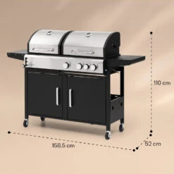 Kingsville 3.1 Kombigrill Gas + Kohle 10,9 KW 3+1 Brenner -Klarstein 10040270 yy 0008 dimensions
