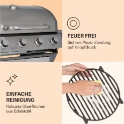 Lucifer 4 Gasgrill 4 X 3,6 KW Brenner 69x45cm Grill Edelstahl Mobil 16 Lucifer 4 Gasgrill 4 X 3,6 KW Brenner 69x45cm Grill Edelstahl Mobil -Klarstein 10040281 de 0007 logo