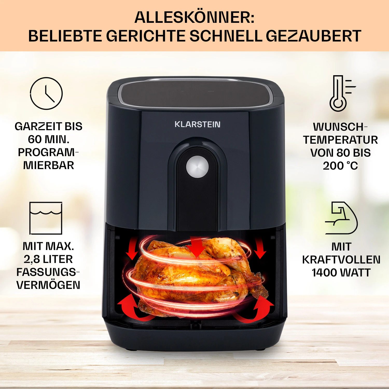 Crisp-Pro Heißluftfritteuse Air Fryer 1400W 2,8 Ltr Timer Edelstahl 4 Crisp-Pro Heißluftfritteuse Air Fryer 1400W 2,8 Ltr Timer Edelstahl – Bild 2