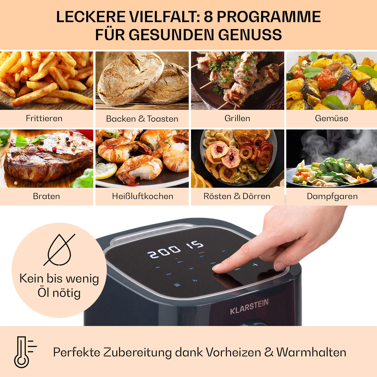 Crisp-Pro Heißluftfritteuse Air Fryer 1400W 2,8 Ltr Timer Edelstahl 5 Crisp-Pro Heißluftfritteuse Air Fryer 1400W 2,8 Ltr Timer Edelstahl – Bild 3