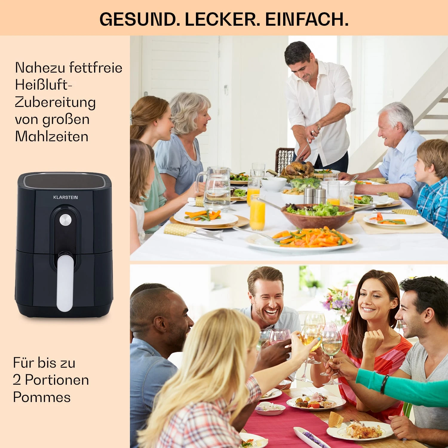 Crisp-Pro Heißluftfritteuse Air Fryer 1400W 2,8 Ltr Timer Edelstahl 7 Crisp-Pro Heißluftfritteuse Air Fryer 1400W 2,8 Ltr Timer Edelstahl – Bild 5