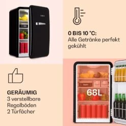 Audrey Retro-Kühlschrank 70 Liter 3 Regale 2 Türfächer Innenbeleuchtung -Klarstein 10040739 de 0003 logo