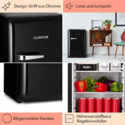 Audrey Retro-Kühlschrank 70 Liter 3 Regale 2 Türfächer Innenbeleuchtung -Klarstein 10040739 de 0004 logo
