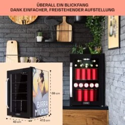Beersafe 70 Birra Milano Edition Kühlschrank 70 Liter 3 Böden Panoramaglastür Edelstahl -Klarstein 10041180 de 0007 usp