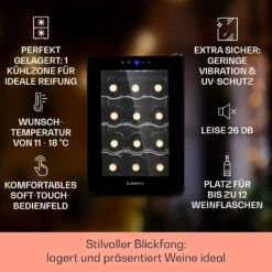 Barolo 12 Uno Weinkühlschrank 37 Ltr 12 Flaschen 11-18°C SingleZone -Klarstein 10041205 de 0002 usp