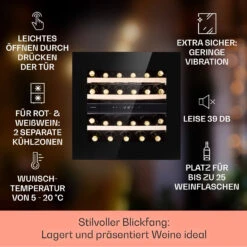 Rhône 25 Duo Weinkühlschrank Kompression 2 Zonen 75 Ltr / 25 Flaschen -Klarstein 10041239 de 0002 usp