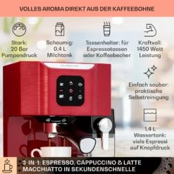 BellaVita Kaffeemaschine 3-in-1 1450 W 20 Bar Milchschäumer -Klarstein 10041240 de 0002 usp