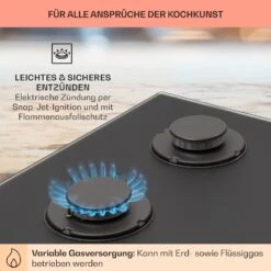 Firetale Gaskochfeld 4-flammig 60 Cm Aluminium-Brenner Inkl. Schlauch Und Druckminderer -Klarstein 10041299 de 0005 usp