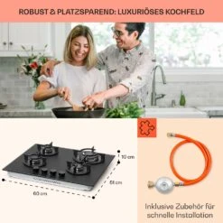 Firetale Gaskochfeld 4-flammig 60 Cm Aluminium-Brenner Inkl. Schlauch Und Druckminderer -Klarstein 10041299 de 0006 usp