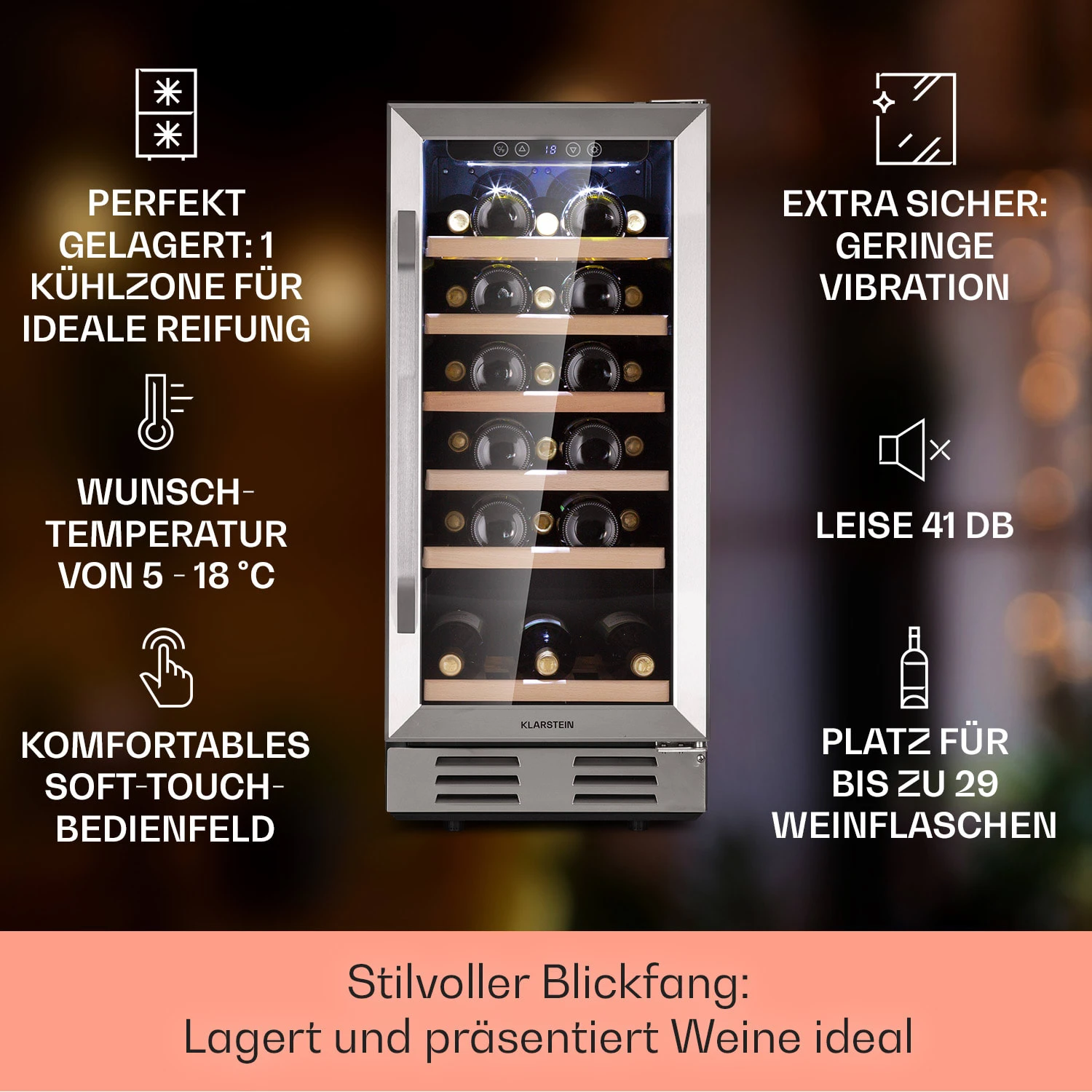 Vinovilla 29 Built-In Weinkühlschrank 81 L / 29 Fl. Glastür Edelstahl 4 Vinovilla 29 Built-In Weinkühlschrank 81 L / 29 Fl. Glastür Edelstahl – Bild 2