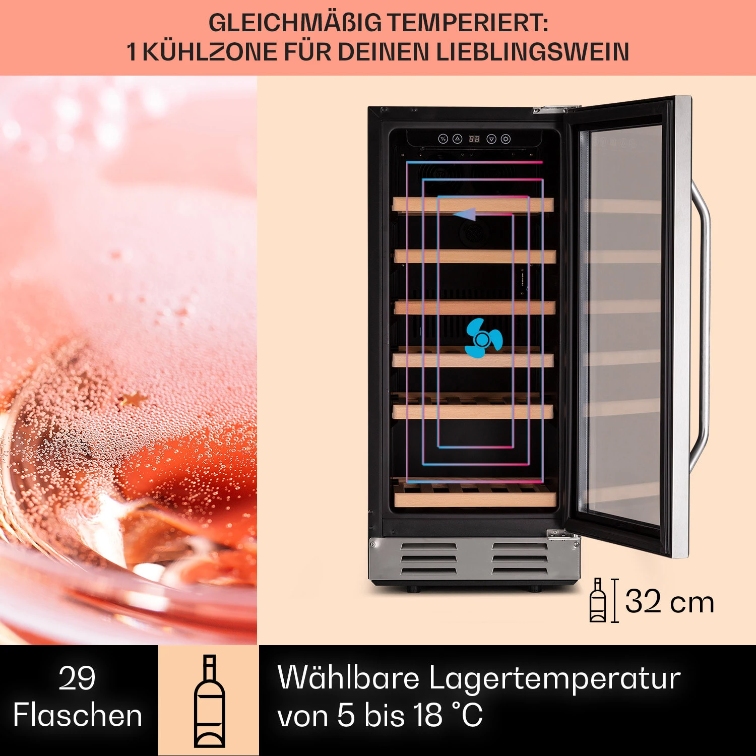 Vinovilla 29 Built-In Weinkühlschrank 81 L / 29 Fl. Glastür Edelstahl 5 Vinovilla 29 Built-In Weinkühlschrank 81 L / 29 Fl. Glastür Edelstahl – Bild 3