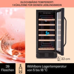 Vinovilla 29 Built-In Weinkühlschrank 81 L / 29 Fl. 1 Zone Glastür Edelstahl -Klarstein 10041309 de 0003 logo