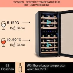 Vinamour 33 Duo Weinkühlschrank 2 Zonen 89 L / 33 Flaschen 5-18°C Touch 12 Vinamour 33 Duo Weinkühlschrank 2 Zonen 89 L / 33 Flaschen 5-18°C Touch -Klarstein 10041311 de 0003 logo