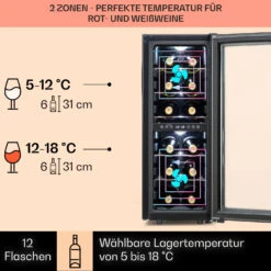 Shiraz 12 Duo Weinkühlschrank 2 Zonen 42L/12 Flaschen 5-12 / 12-18 °C Touch 12 Shiraz 12 Duo Weinkühlschrank 2 Zonen 42L/12 Flaschen 5-12 / 12-18 °C Touch -Klarstein 10041361 de 0003 usp