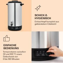 Abbey 60 Einkochautomat Getränkespender 60L 100°C 180min Edelstahl 13 Abbey 60 Einkochautomat Getränkespender 60L 100°C 180min Edelstahl -Klarstein 10041840 de 0004 logo