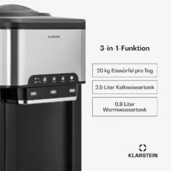 Aqueous Eiswürfelmaschine 3-in-1: Eiswürfel, Wasserspender: Heiß & Kalt 20 Kg/24h -Klarstein 10041845 de 0002 usp