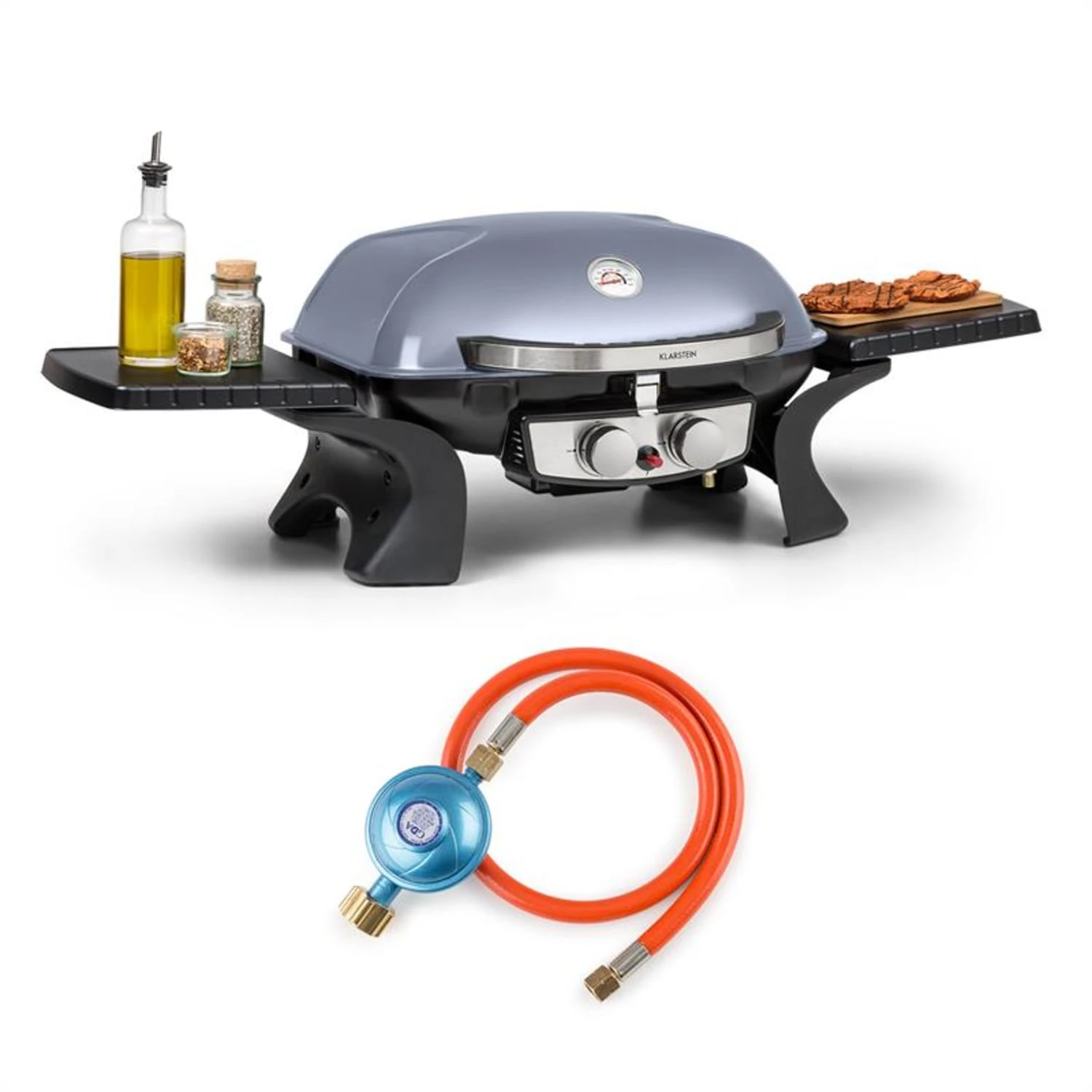 Parforce Duo Gasgrill 2 Brenner 4,4kW 15000BTU 300°C Gasschlauch Grau