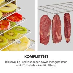 Master Jerky 16 Dörrautomat + Fleischhaken Set 1500W 40-90 °C 15h-Timer Edelstahl Silber -Klarstein 60002668 de 0003 logo